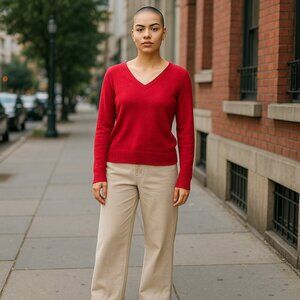 Madison CASHMERE Sweater V-Neck Ladies Large NWT Raspberry SUPER SOFT Preppy NEW